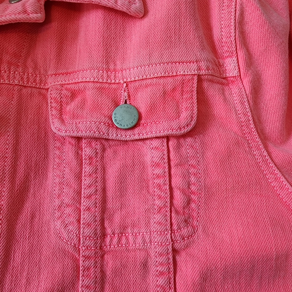 J Brand-Christopher Kane jacket denim neon pink-peach button front sz lrg 🎉 HP - Picture 10 of 16